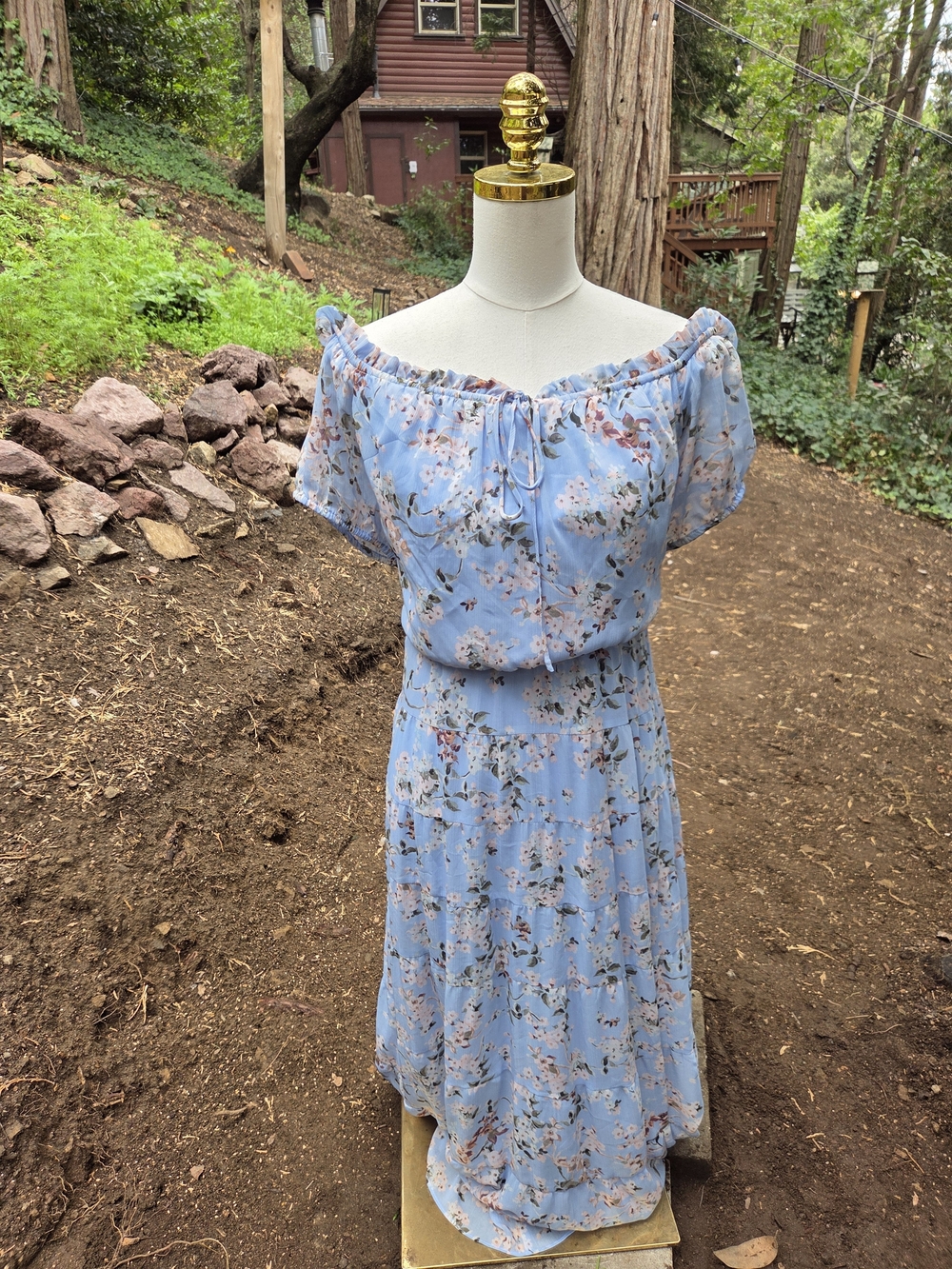 Lauren Ralph Lauren Light Blue Floral Off-Shoulder Midi Dress Size 16